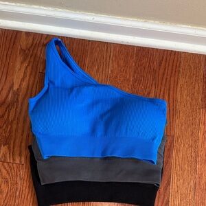 Blue One-Shoulder Ribbed Top